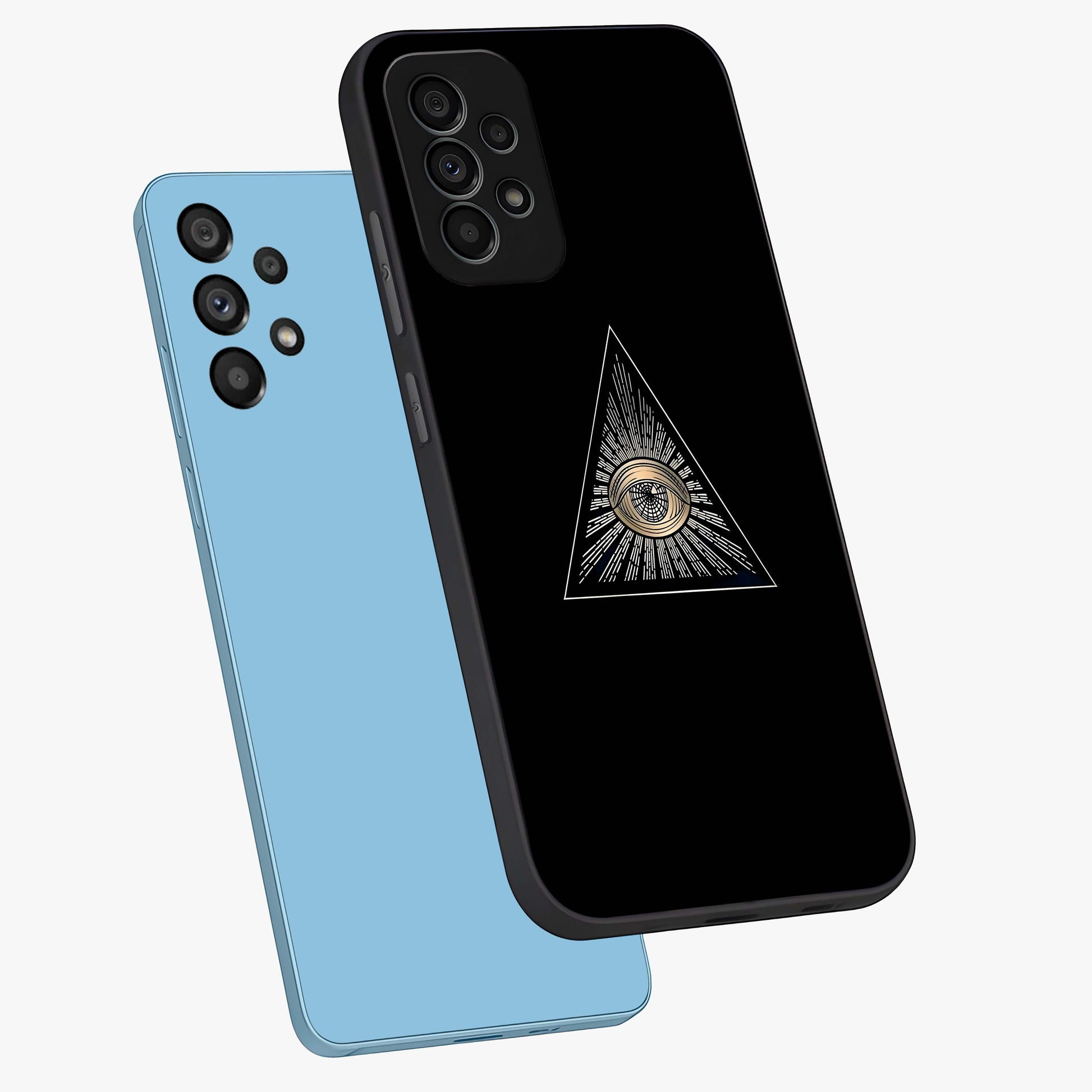 Illuminati Evil Glass Case displayed in angled mockup highlighting dark occult inspired design with bold aesthetic style.