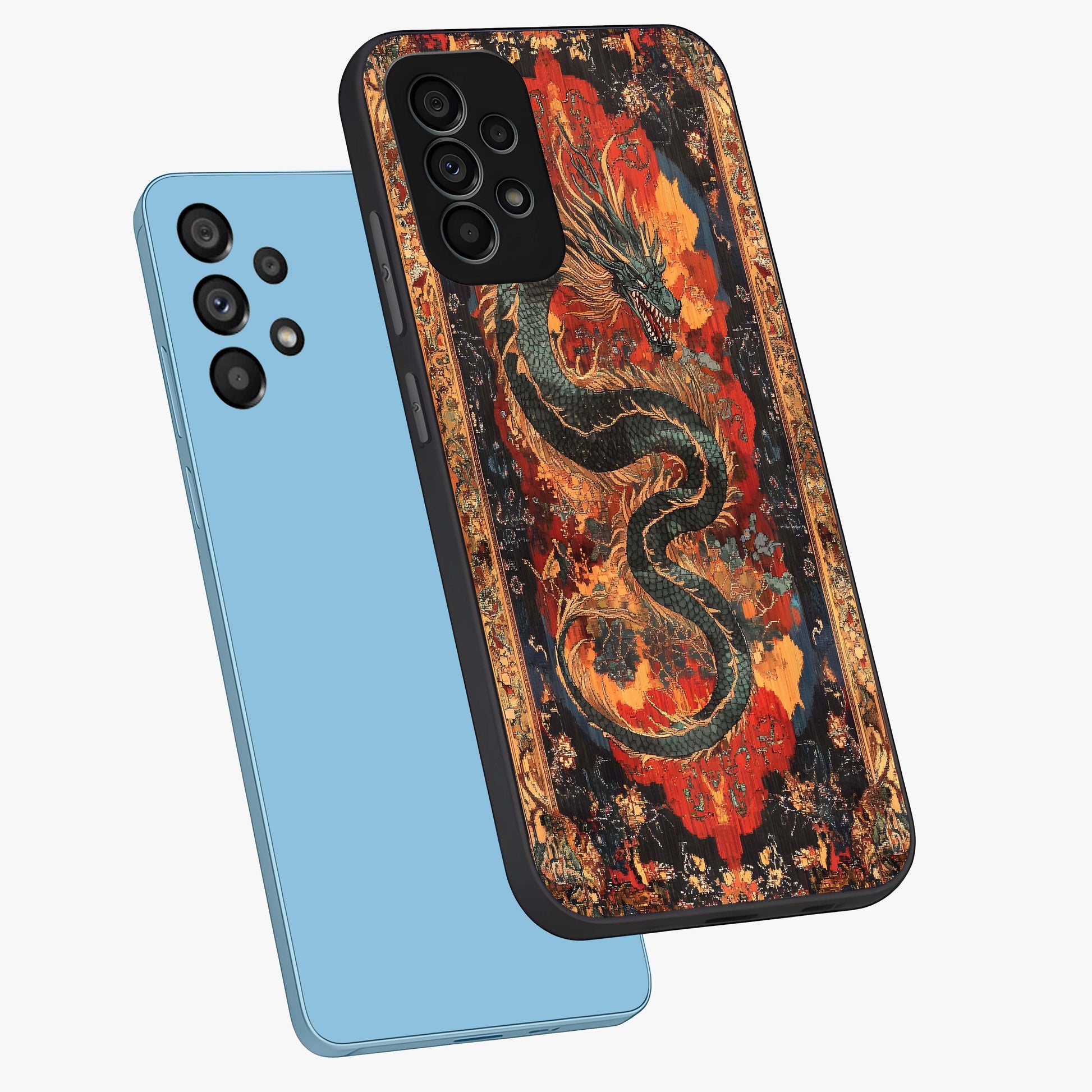Inferno Dragon Soul Glass Case displayed in angled mockup highlighting powerful dragon illustration with inferno aesthetic.
