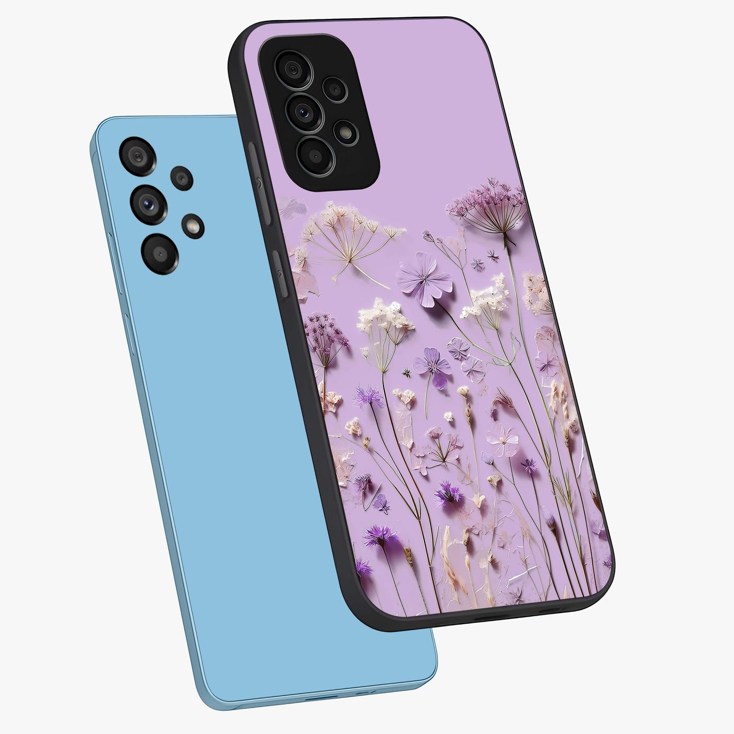 Lavender Blossom Dream Glass Case displayed in angled mockup highlighting dreamy lavender flower design with calming aesthetic style.