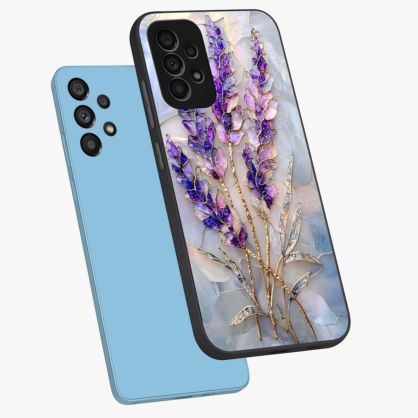 Lavender Dream Glow Glass Case displayed in angled mockup highlighting dreamy purple glow design with soft artistic style.