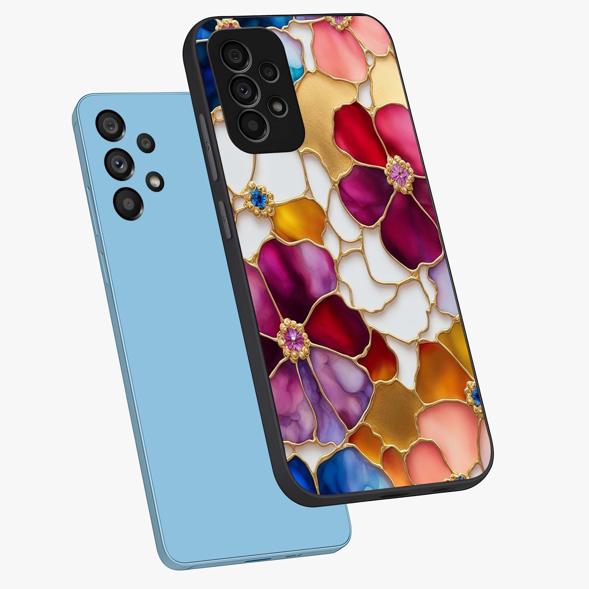 Marble Flower Pattern Glass Case displayed in angled mockup highlighting elegant marble floral design with modern aesthetic.