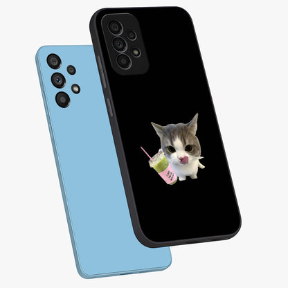 Matcha Cat Style Glass Case displayed in angled mockup highlighting playful feline design with pastel matcha aesthetic.