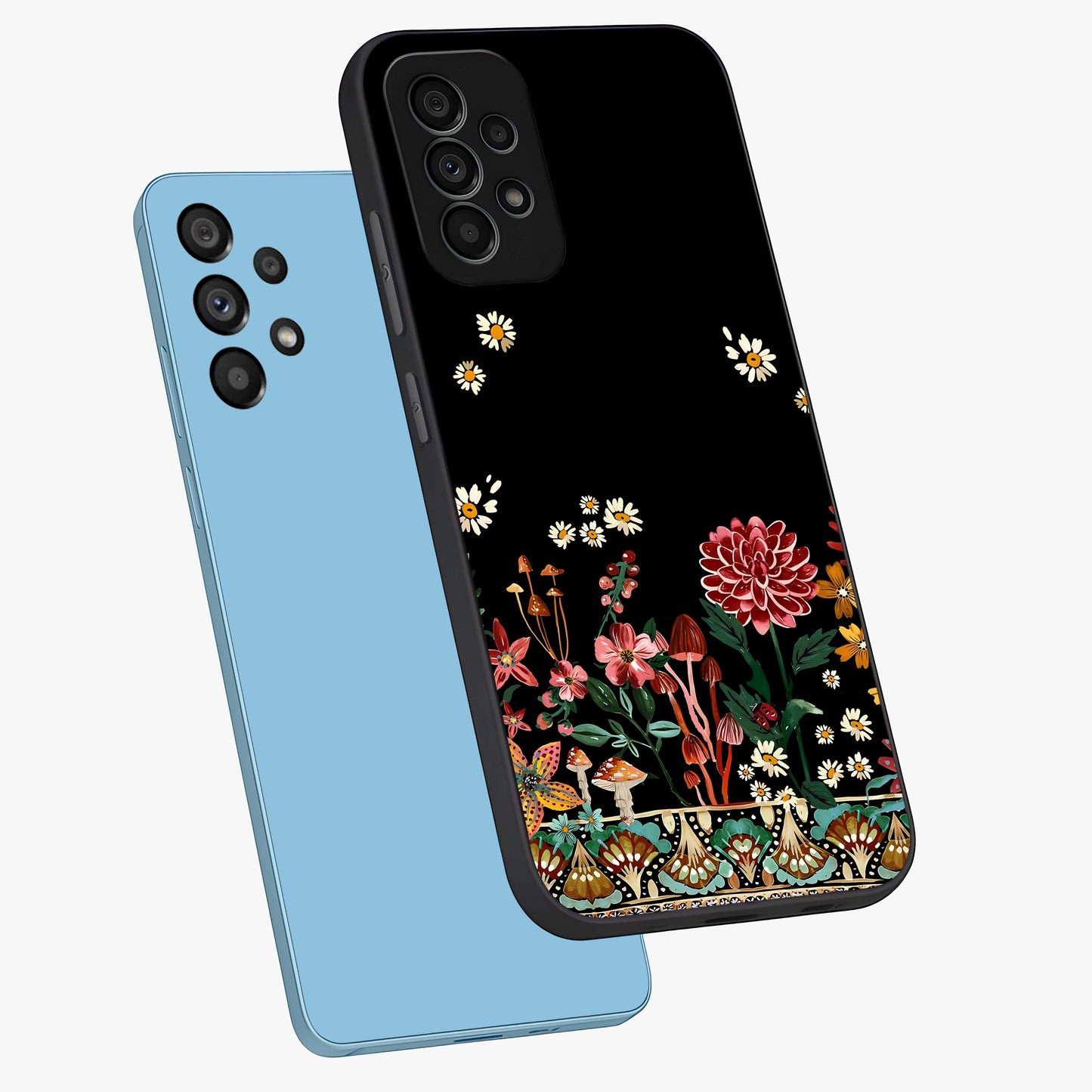 Midnight Bloom Pattern Glass Case displayed in angled mockup highlighting elegant flower design with midnight aesthetic style.