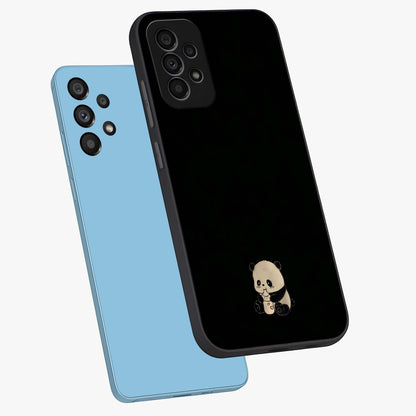 Midnight Panda Love Glass Case displayed in angled mockup highlighting adorable panda illustration with midnight aesthetic.