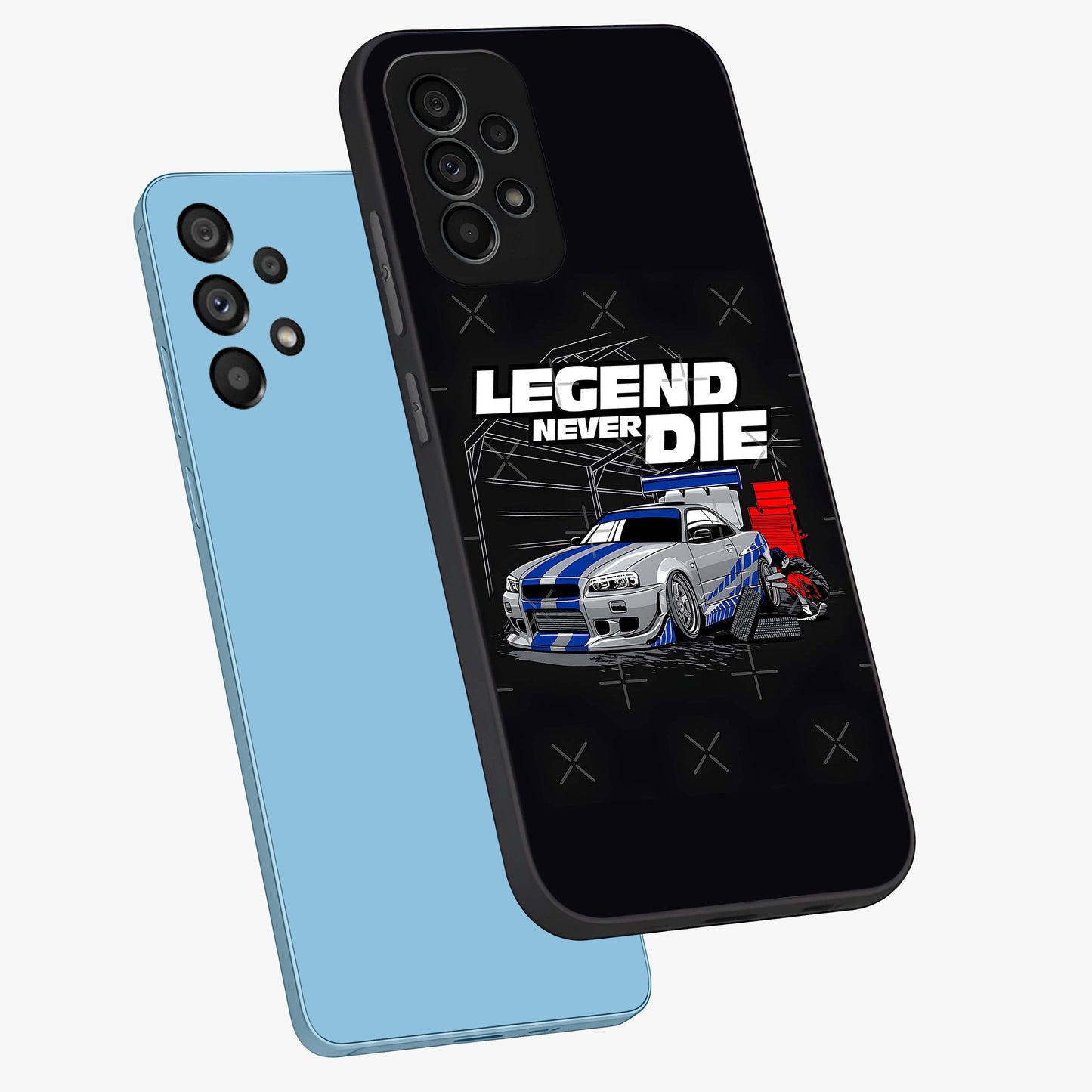 Midnight Racing Legacy Glass Case displayed in angled mockup highlighting dynamic automotive design with bold midnight aesthetic.