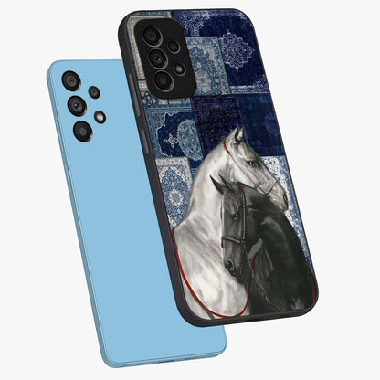 Midnight Stallion Blues Glass Case displayed in angled mockup highlighting powerful stallion illustration with deep midnight tones.