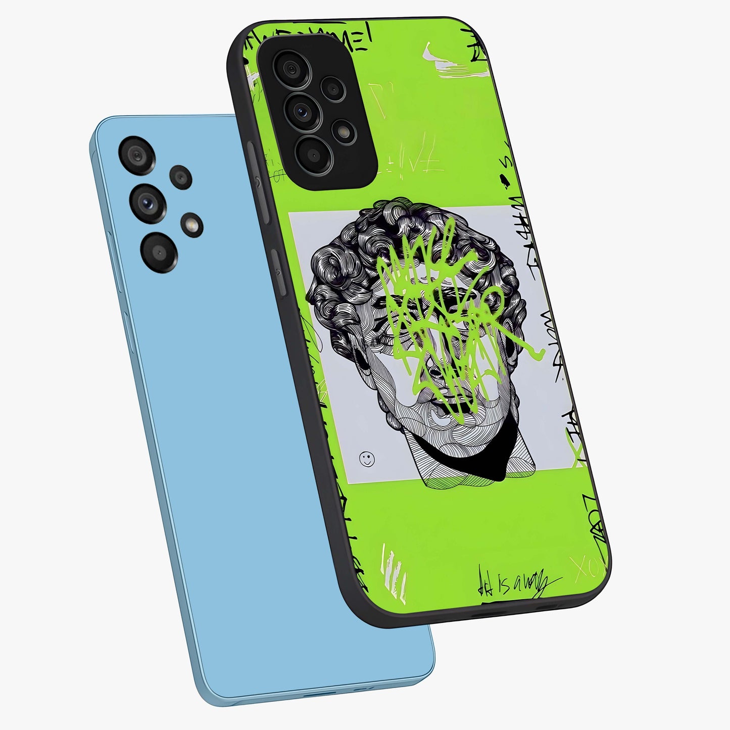 Neo Graffiti Rebellion Glass Case displayed in angled mockup highlighting urban street art design with rebellious aesthetic.