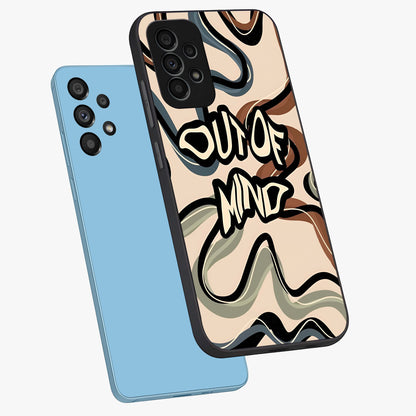 Out Of Mind Glass Case displayed in angled mockup highlighting bold statement design with modern artistic aesthetic.