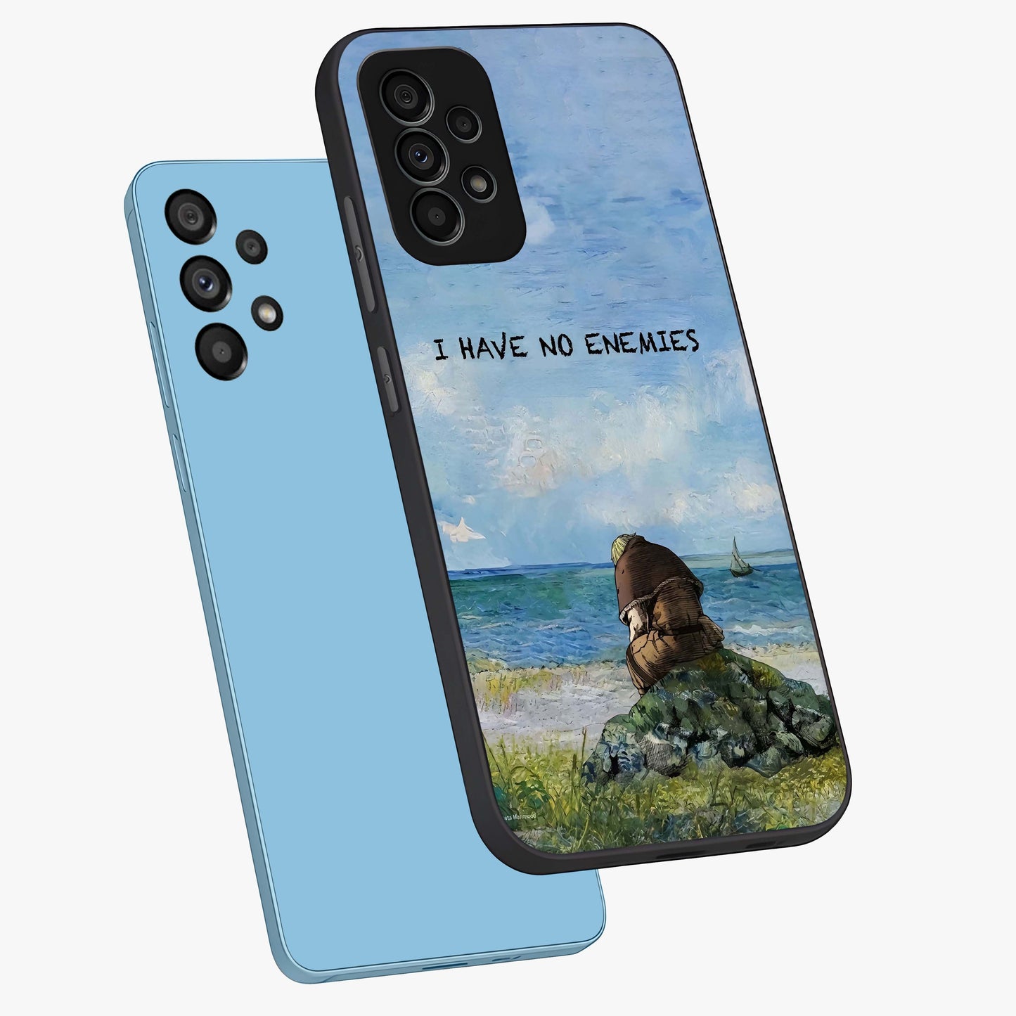 Peace Beyond War Glass Case displayed in angled mockup highlighting meaningful message design with artistic aesthetic style.