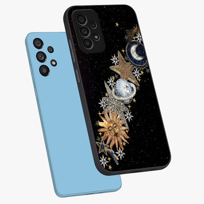 Pearls Universe Object Glass Case displayed in angled mockup highlighting celestial pearl design with dreamy aesthetic.
