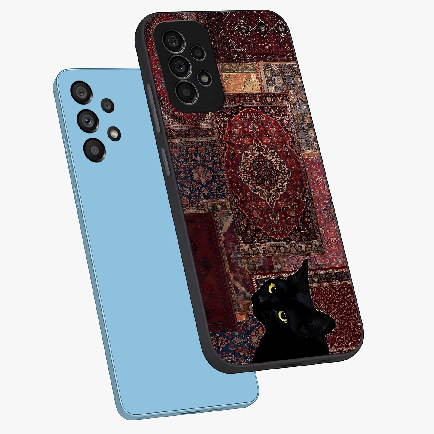 Regal Magic Cat Apple Glass Case displayed in angled mockup highlighting whimsical feline design with fantasy aesthetic.