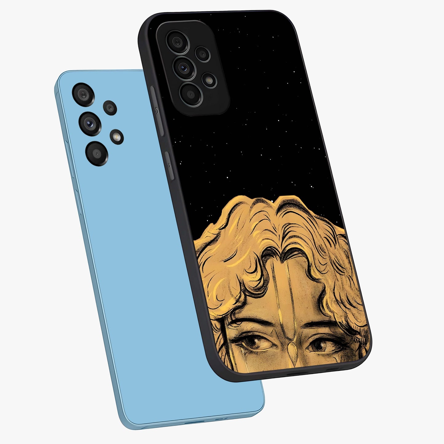 Shri Krishna Art Glass Case displayed in angled mockup highlighting spiritual Krishna illustration with divine aesthetic.
