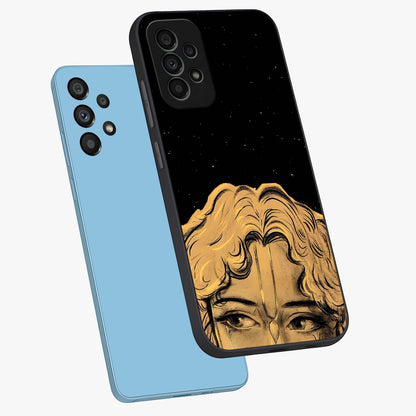Shri Krishna Art Glass Case displayed in angled mockup highlighting spiritual Krishna illustration with divine aesthetic.