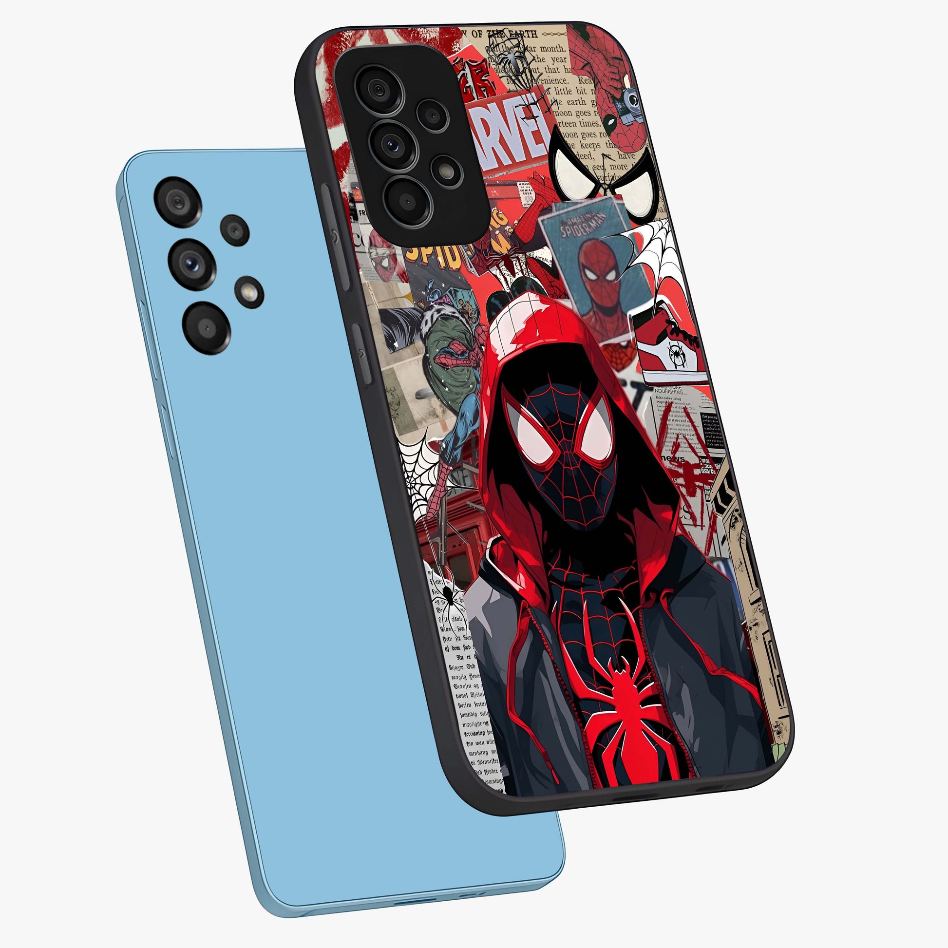 Spider Collage Street Glass Case displayed in angled mockup highlighting dynamic street style collage design with comic aesthetic.