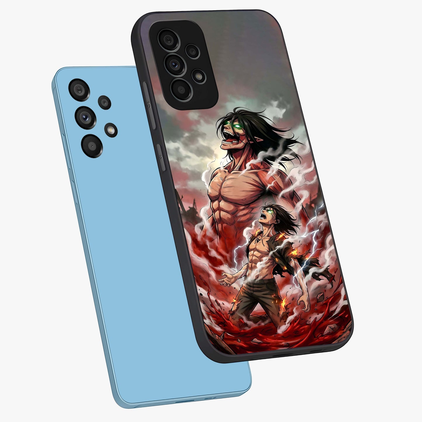 Titan Awakening Fury Glass Case displayed in angled mockup highlighting dramatic giant warrior design with bold anime aesthetic.