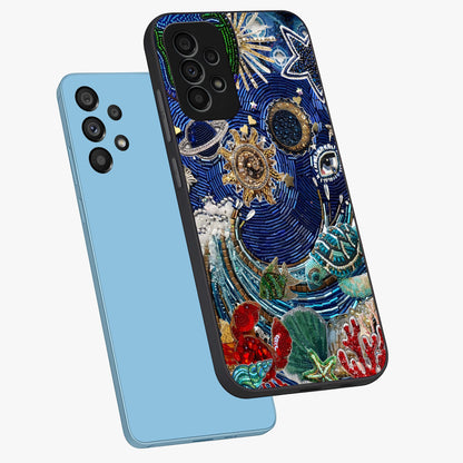 Universe Underwater Spark Glass Case displayed in angled mockup highlighting glowing aquatic design with celestial aesthetic.