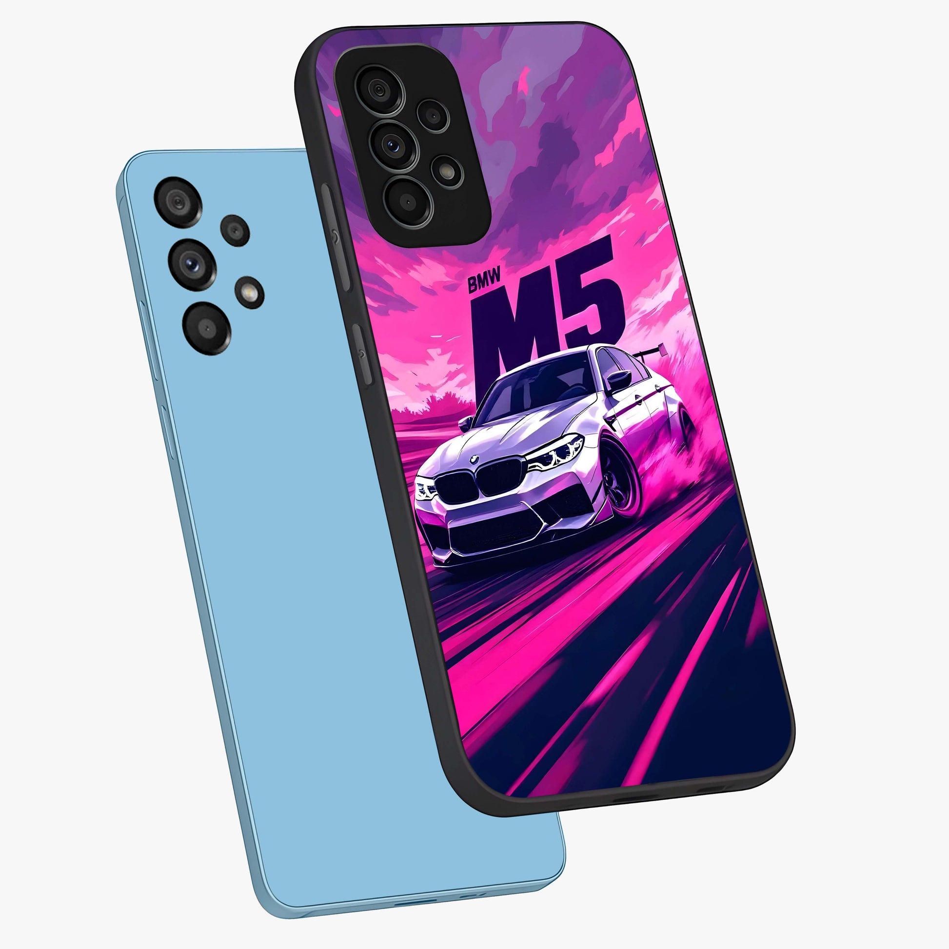 Velocity Drift Pulse Glass Case displayed in angled mockup highlighting dynamic drift design with sporty automotive aesthetic.