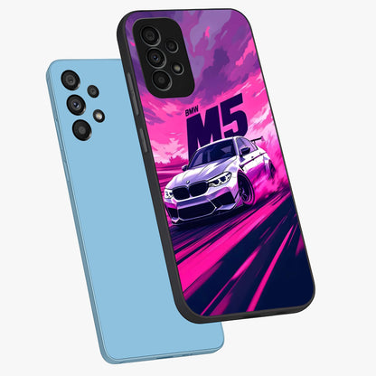 Velocity Drift Pulse Glass Case displayed in angled mockup highlighting dynamic drift design with sporty automotive aesthetic.