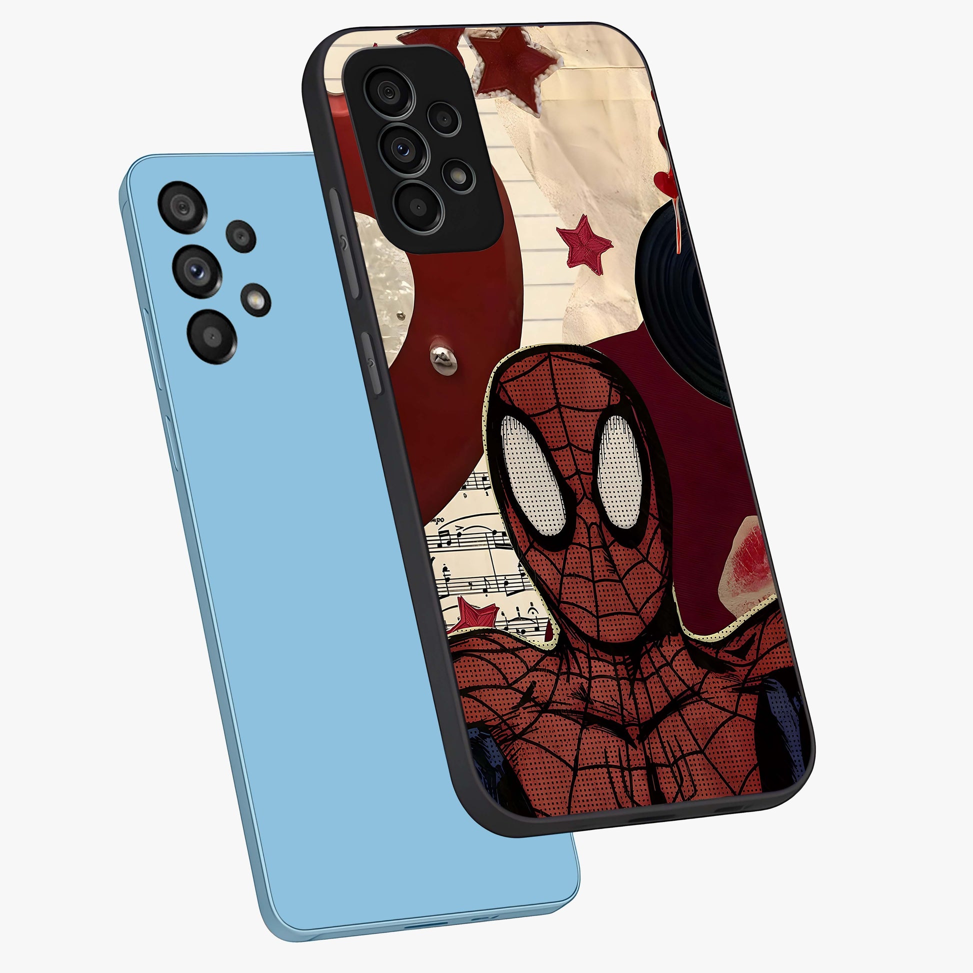 Web Warrior Vibes Glass Case displayed in angled mockup highlighting dynamic web design with comic style aesthetic.