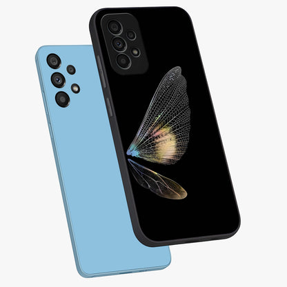 Whispers Of Wings Glass Case displayed in angled mockup highlighting soft feather design with celestial aesthetic style.