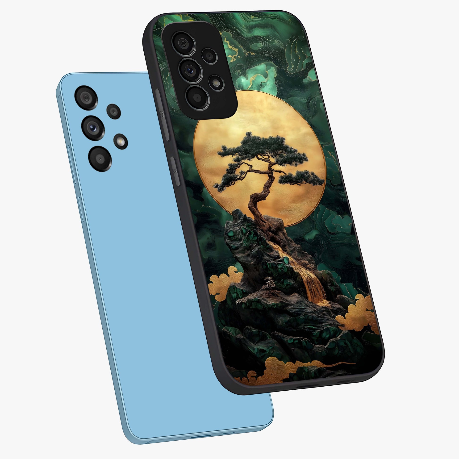 Zen Moon Rise Glass Case displayed in angled mockup highlighting peaceful lunar design with zen aesthetic style.