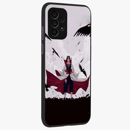 Crimson Crow Ascension Glass Case upright view showcasing dramatic crow artwork with bold gothic theme.