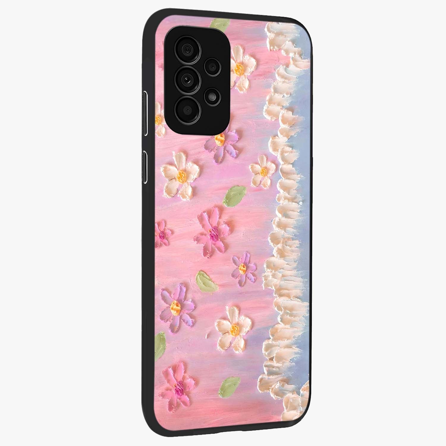 Dreamy Painted Garden Glass Case upright view showcasing vibrant floral garden artwork with artistic nature theme.