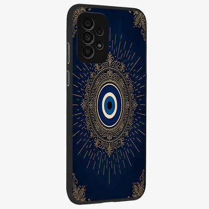 Golden Celestial Charm Glass Case upright view showcasing radiant celestial artwork with elegant golden theme.