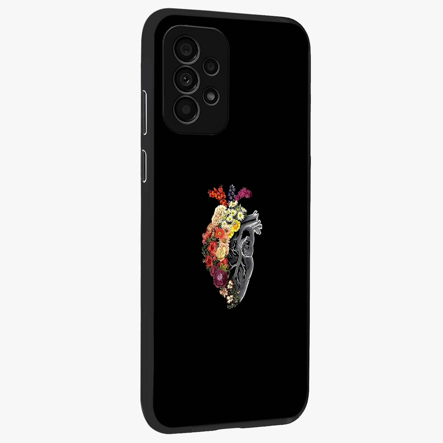 Heart With Flowers Glass Case upright view showcasing decorative heart and floral artwork with sweet romantic theme.