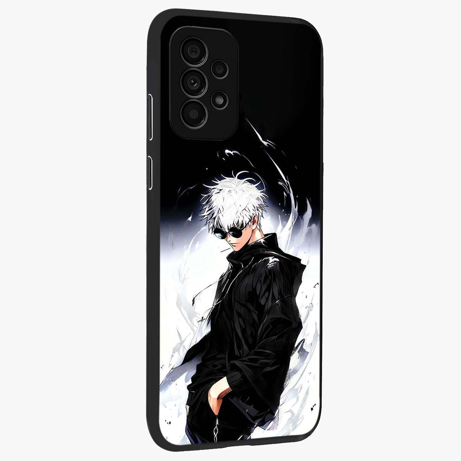 Limitless Shadow King Glass Case upright view showcasing bold shadow warrior artwork with epic fantasy theme.