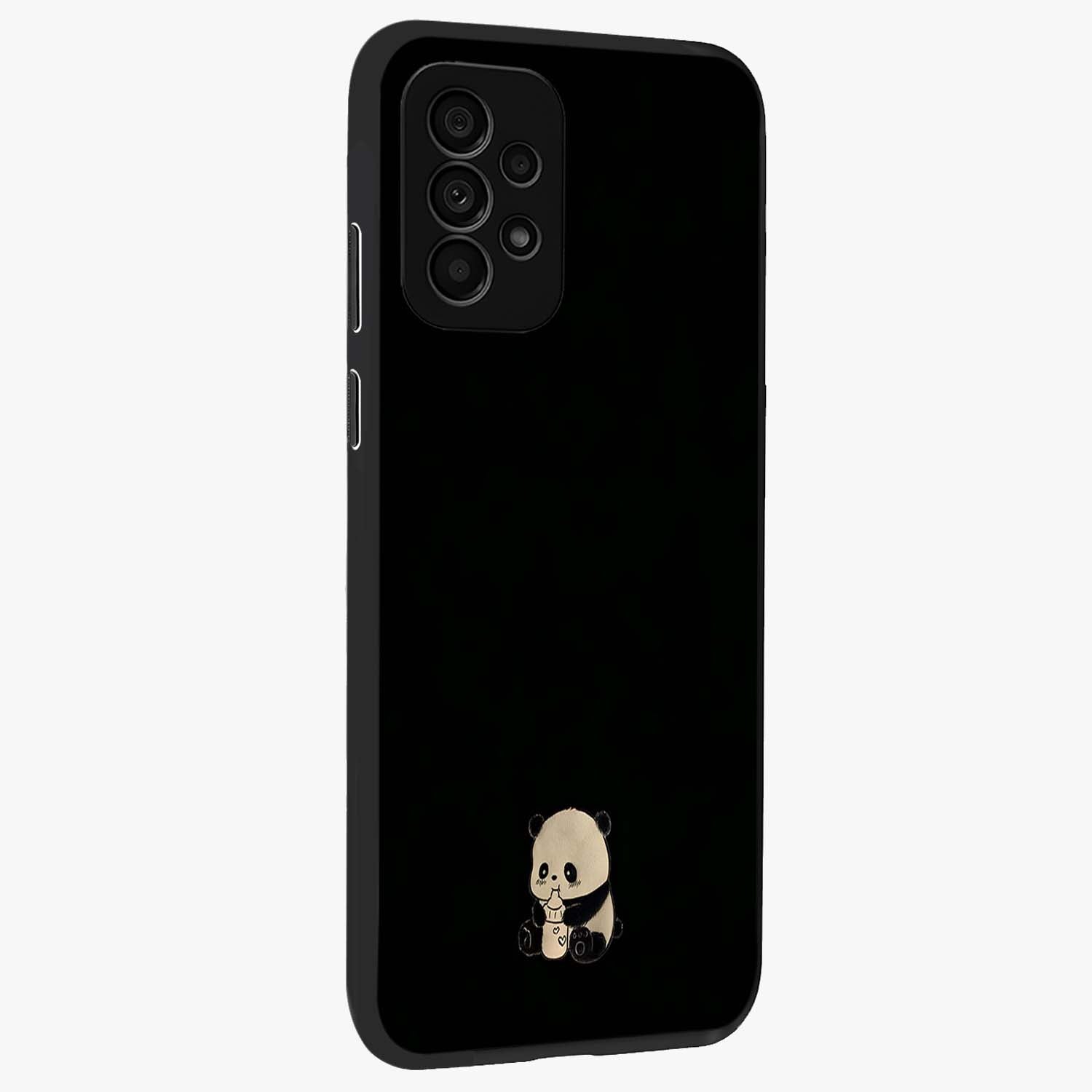 Midnight Panda Love Glass Case upright view showcasing charming panda artwork with playful romantic theme.