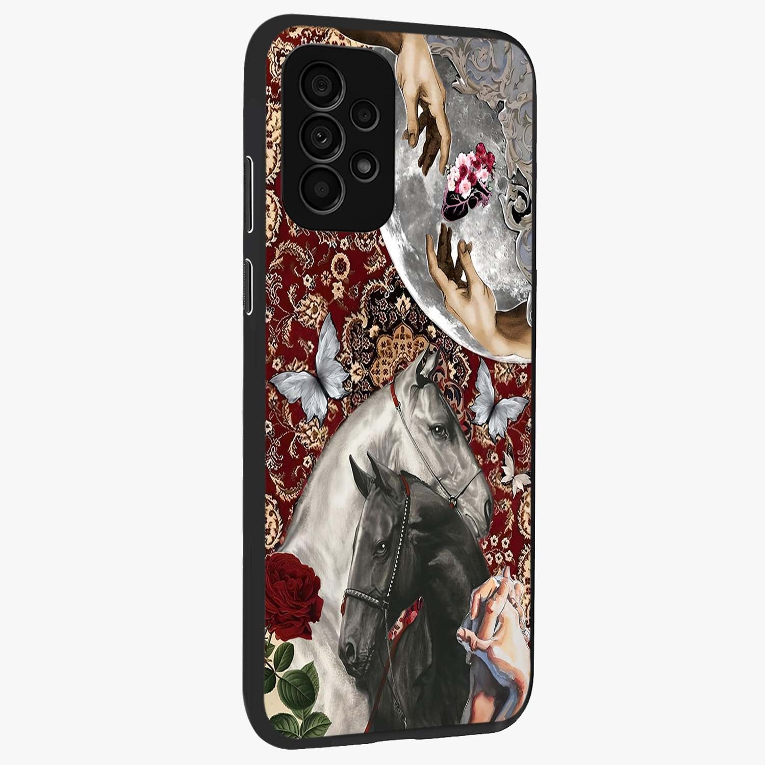 Moonlit Royal Stallion Glass Case upright view showcasing dramatic horse artwork with glowing moon themed design.