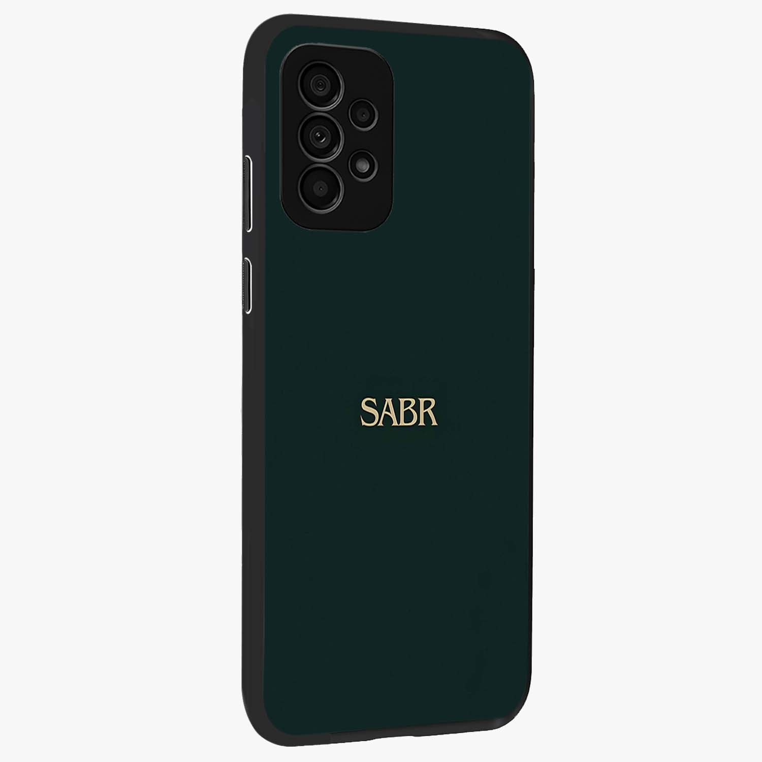 Sabr Minimal Patience Glass Case upright view showcasing calm minimalist artwork with motivational patience theme.