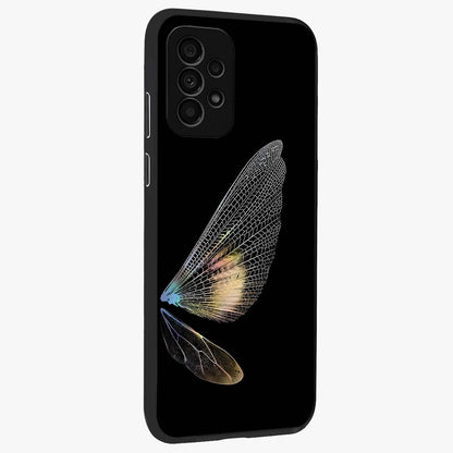 Whispers Of Wings Glass Case upright view showcasing elegant wing artwork with light airy theme.