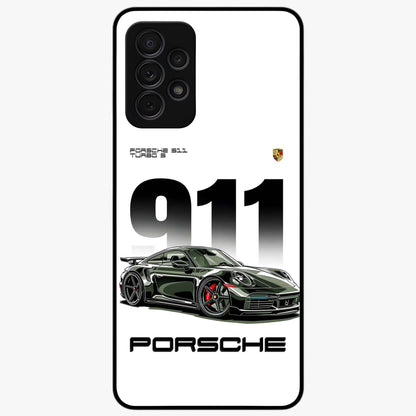 911 Turbo Dominance Glass Case showing clean flat back view with bold 911 sports car artwork and glossy glass finish.
