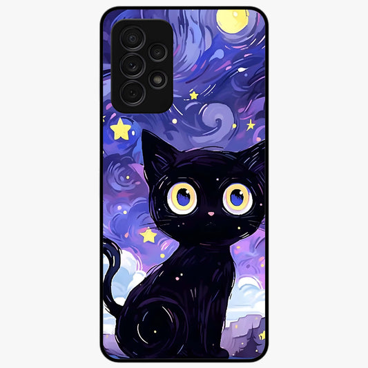 Abstract Cat Art Glass Case showing flat back view with artistic cat illustration and glossy glass finish.