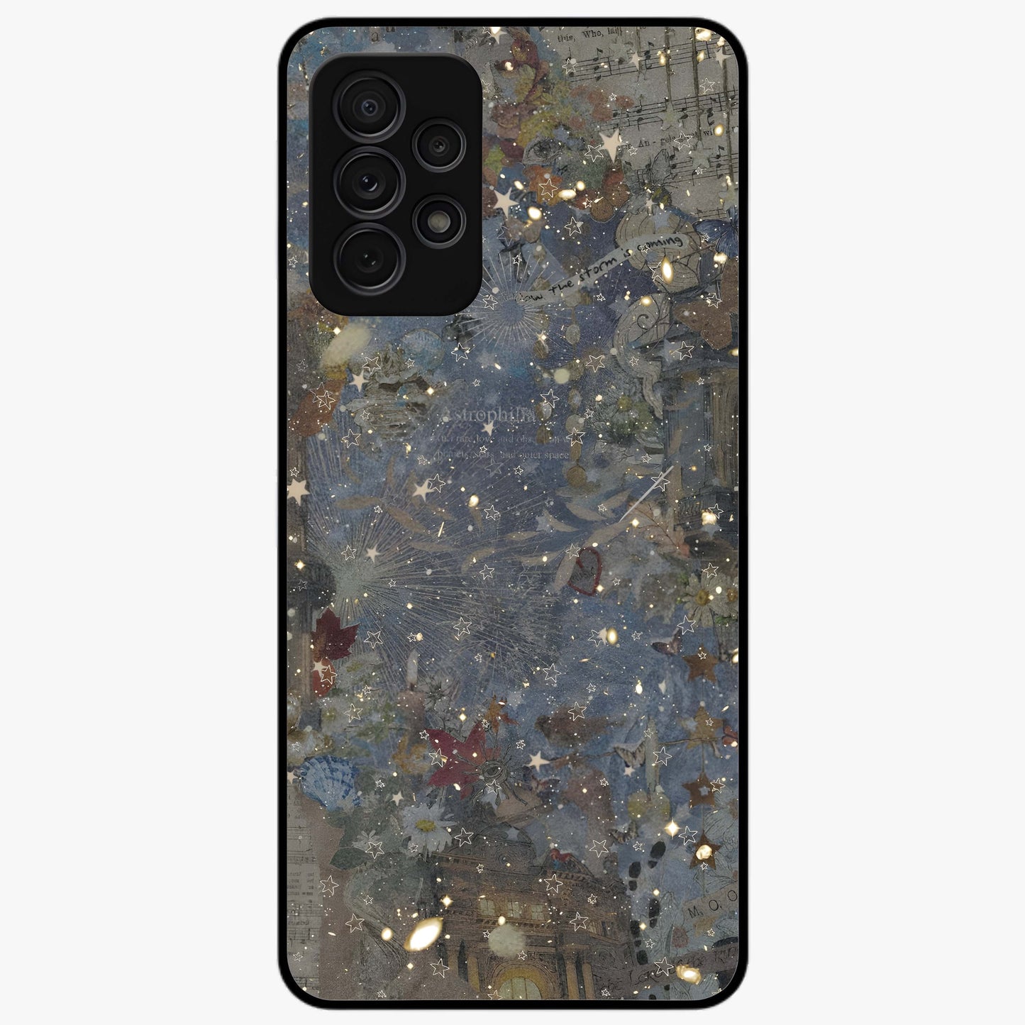 Aesthetic Astrolophia Glass Case showing flat back view with dreamy aesthetic design and glossy glass finish.