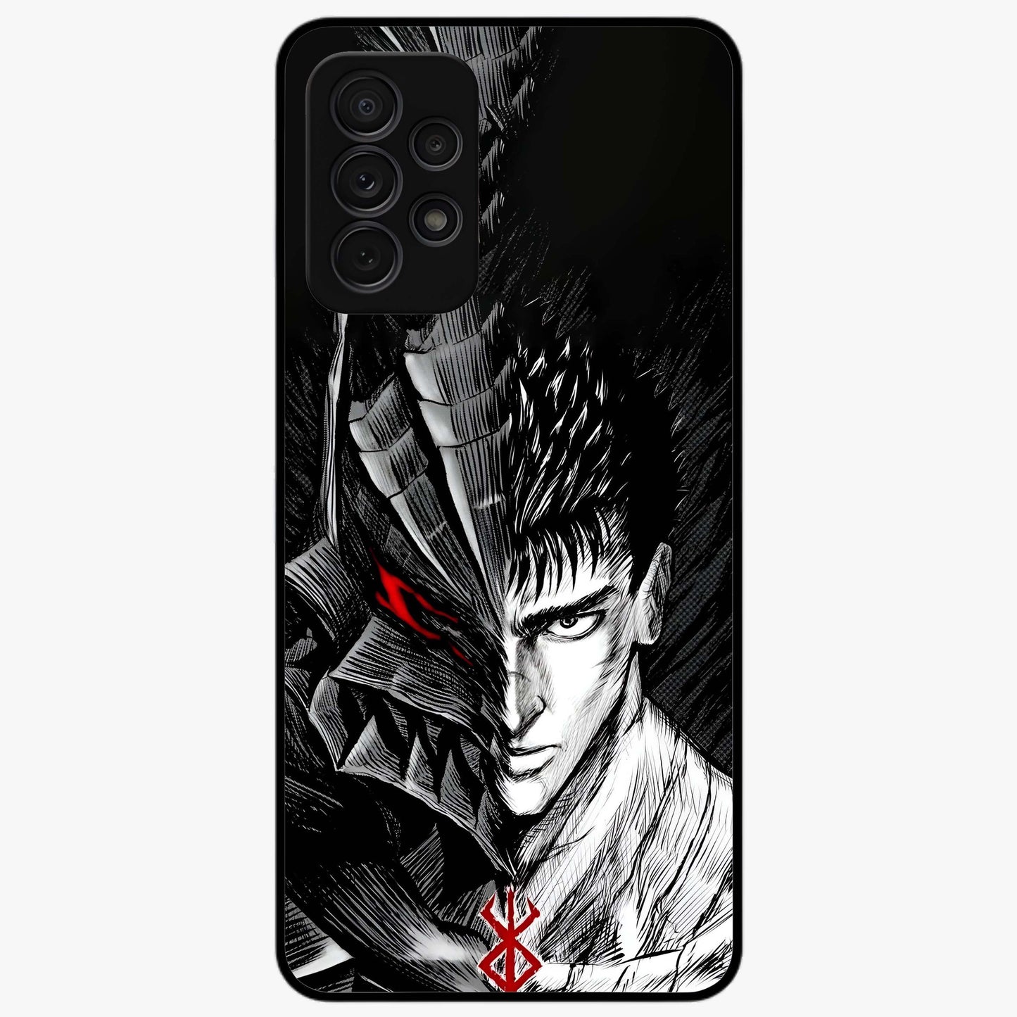 Berserker Blood Oath Glass Case showing flat back view with fierce warrior inspired artwork and glossy glass finish.