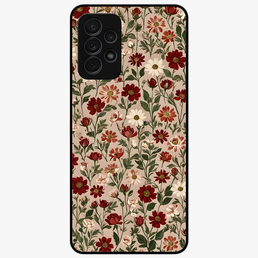 Biege Flower With Leaf Glass Case showing flat back view with soft beige floral artwork and glossy glass finish.