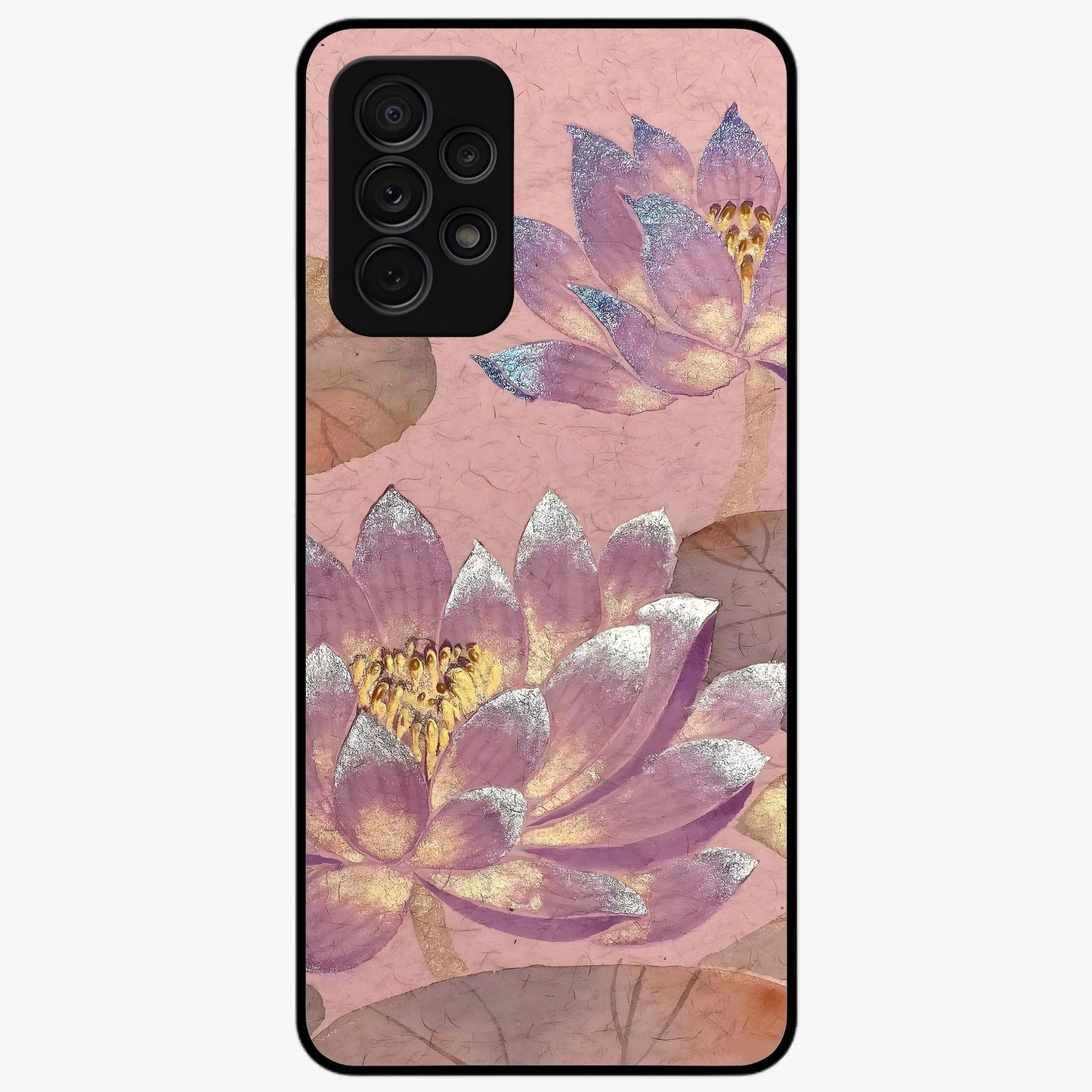Blossom Mist Lotus Glass Case showing flat back view with serene lotus blossom artwork and glossy glass finish.