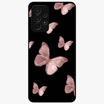 Butterfly Pattern Glass Case showing flat back view with elegant butterfly pattern artwork and glossy glass finish.