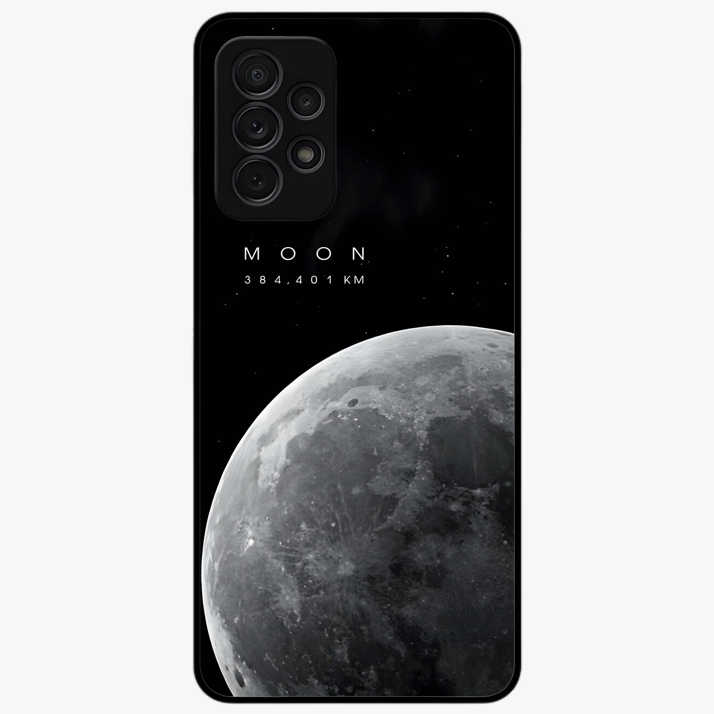 Cosmic Moon Glow Glass Case showing flat back view with glowing moon artwork and glossy glass finish.