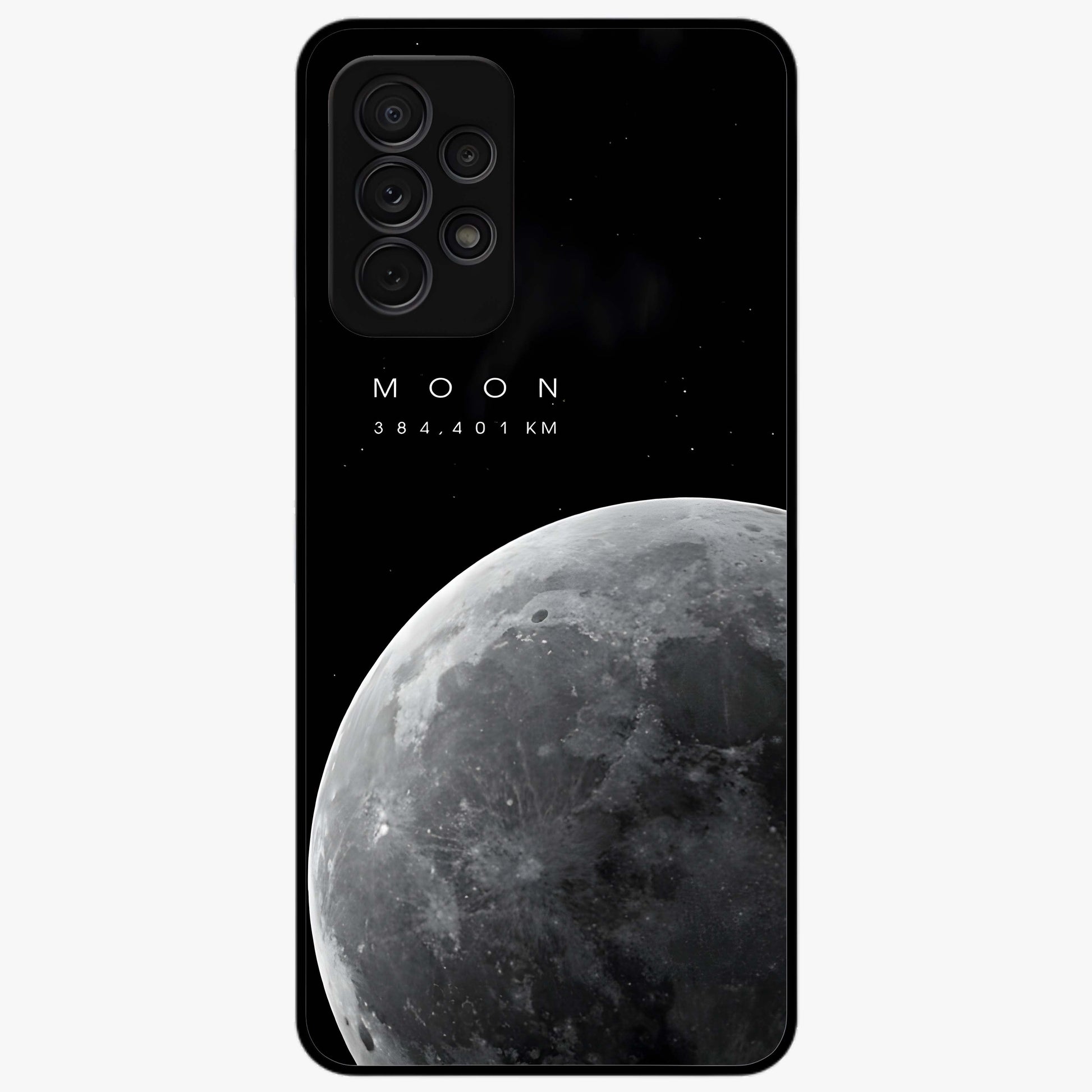 Cosmic Moon Glow Glass Case showing flat back view with glowing moon artwork and glossy glass finish.