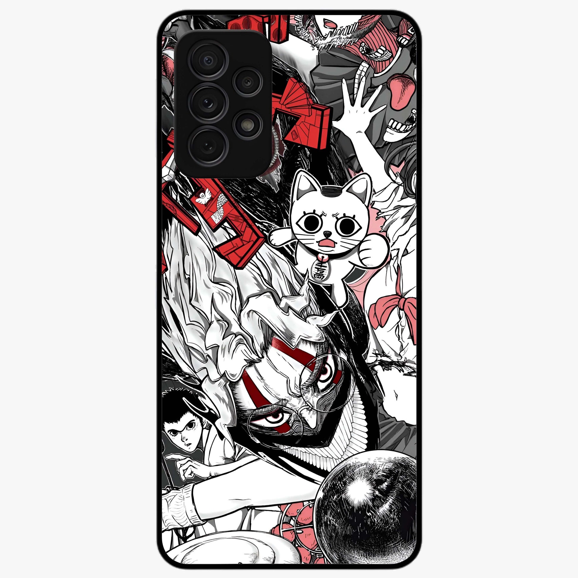Crimson Chaos Panel Glass Case showing flat back view with bold crimson abstract artwork and glossy glass finish.