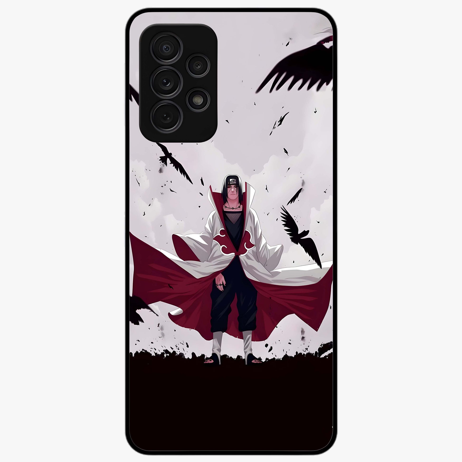 Crimson Crow Ascension Glass Case showing flat back view with mystical crow artwork and glossy glass finish.