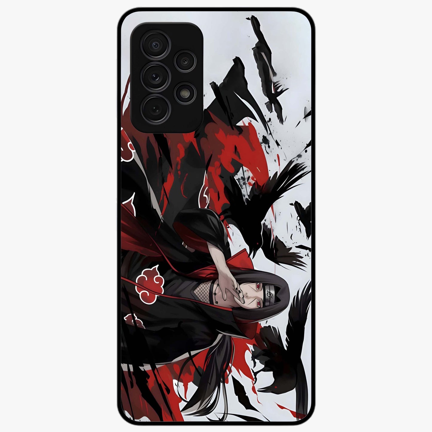Crimson Crow Illusion Glass Case showing flat back view with artistic crow illusion artwork and glossy glass finish.