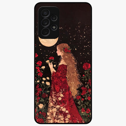 Crimson Dreams Glass Case showing flat back view with dreamy crimson artwork and glossy glass finish.