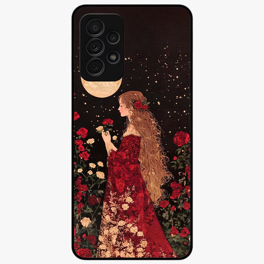 Crimson Dreams Glass Case showing flat back view with dreamy crimson artwork and glossy glass finish.