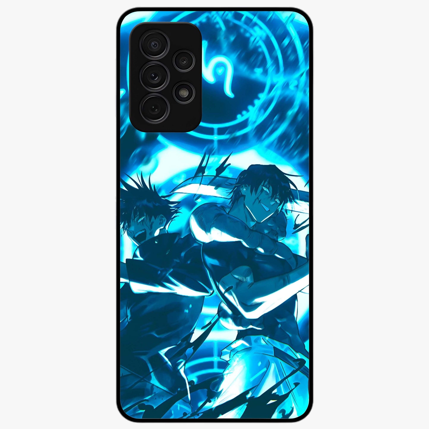 Cursed Energy Clash Glass Case showing flat back view with intense cursed energy artwork and glossy glass finish.