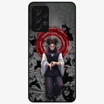 Cursed Ritual Ascension Glass Case showing flat back view with dark ritual themed artwork and glossy glass finish.